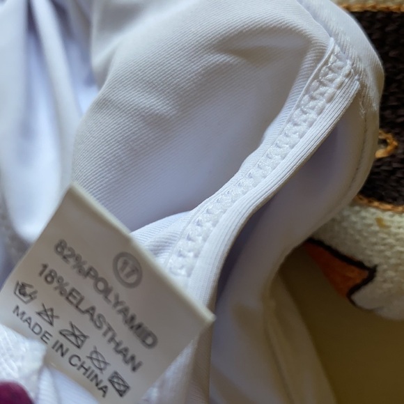 Off Shoulder Ruffle Top 2pc Swimwear White Top Print High Waist Bottom X-LARGE - Picture 8 of 11